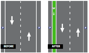 Take current extra wide lanes to make calmer lanes w-bike lane